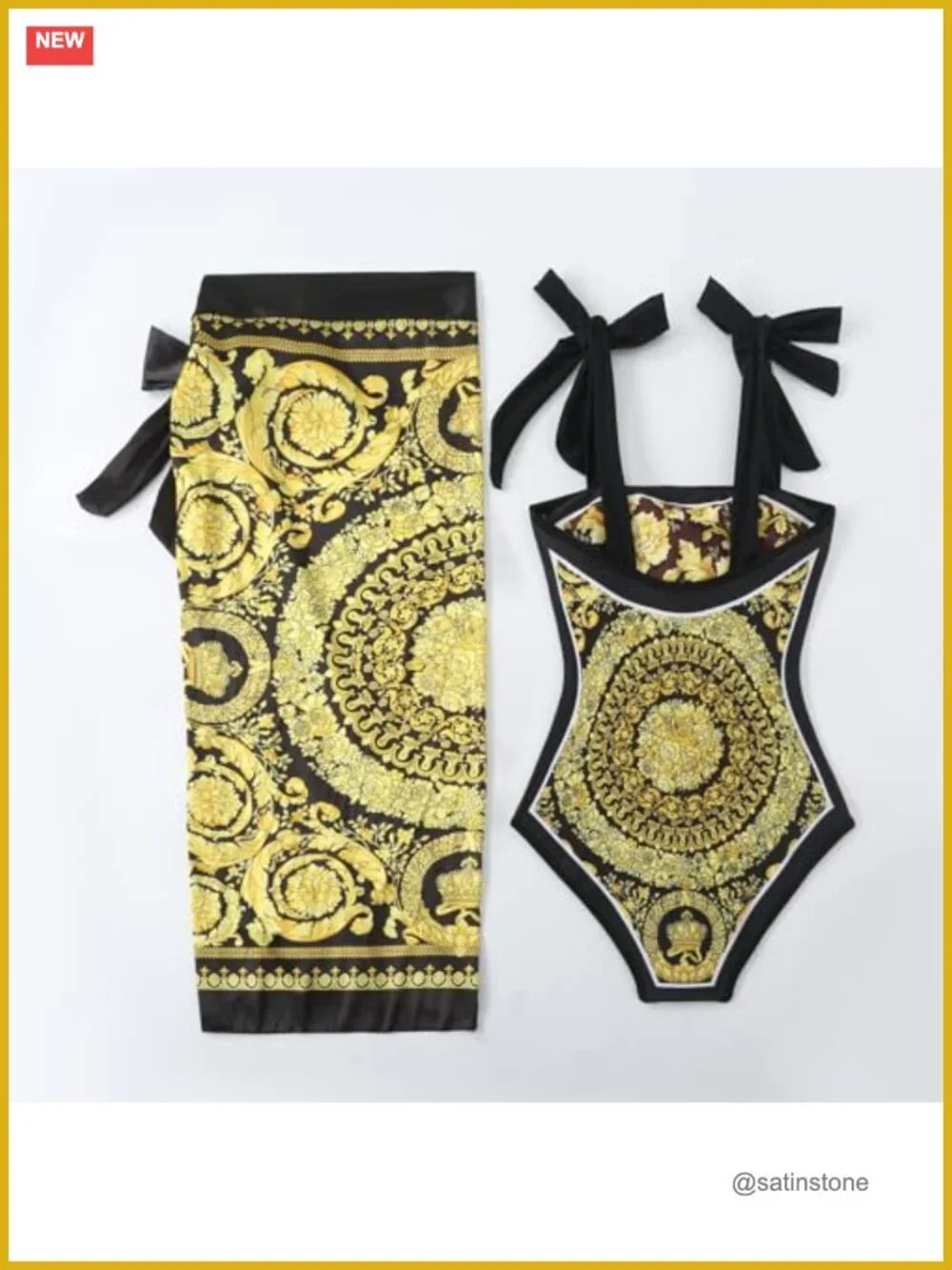 One Piece Swimsuit with Wrap Skirt Cover Up Retro Floral Print Bikini Set